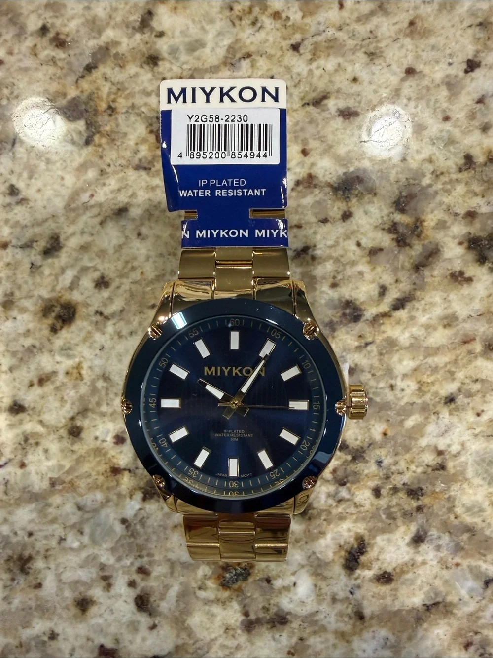 Miykon Men's Gold Stainless Steel Quartz Watch - Water-Resistant, Blue Dial